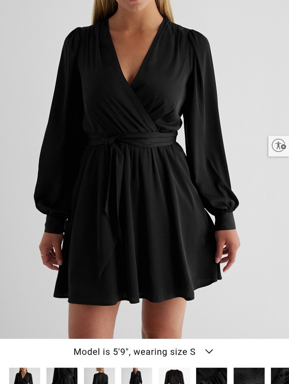 Express Black Long Sleeve Tie-Front Faux Wrap Dress Size XS NWT